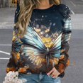 thumbnail image 2 of Watercolor Butterfly Women's Floral Printed Sweatshirt Long Sleeve Crewneck Casual Loose Vintage Graphic Pullover Tops, 2 of 7