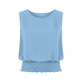 thumbnail image 7 of ClodeEU Women's Round Neck Sleeveless Blouson Tank Top,Casual Solid Color Summer Shirt with Elastic Waist Light Blue,Women's Plus S, 7 of 7