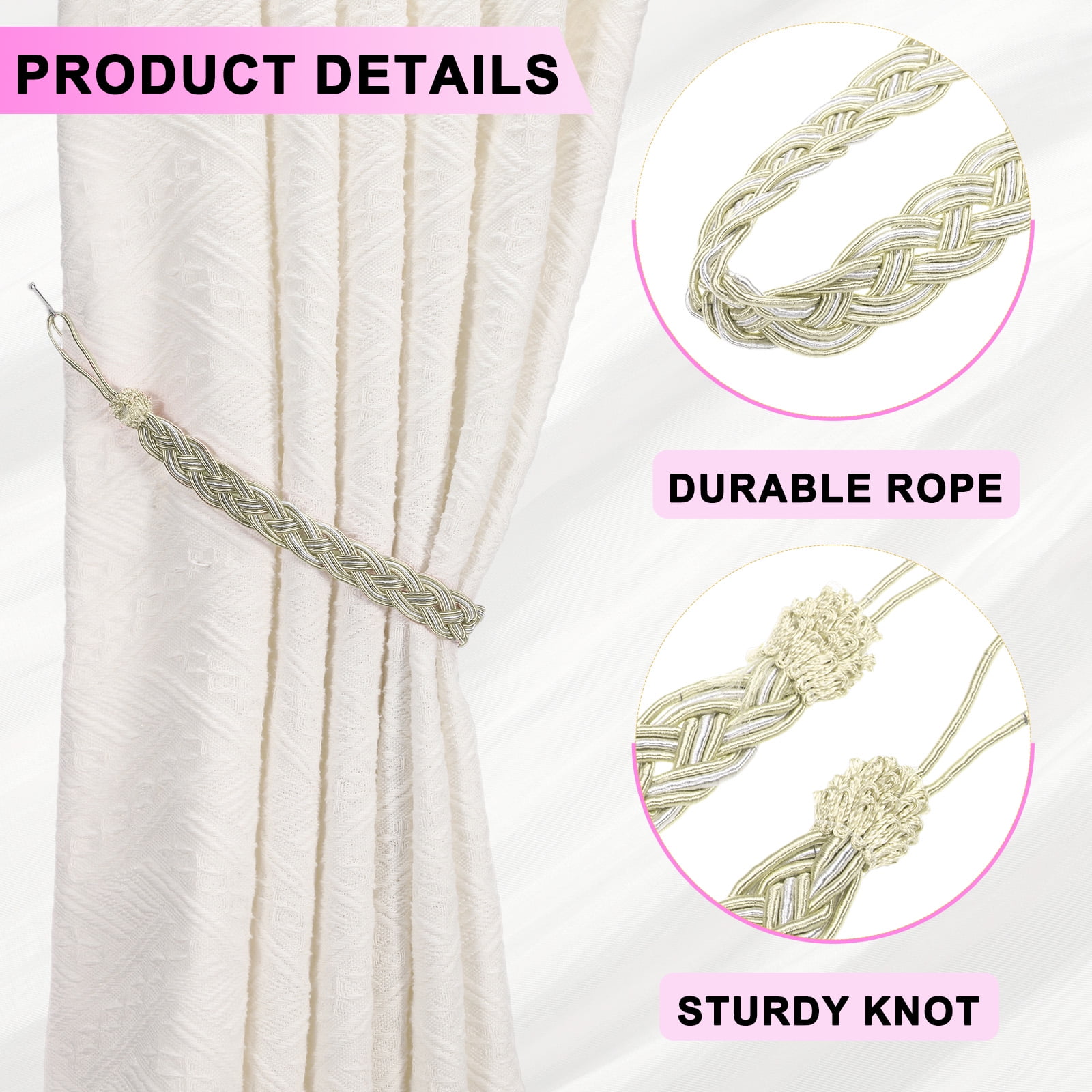 Unique Bargains Curtain Tiebacks Braided Drapery Holdback Beige 22" 4 Pcs