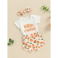 thumbnail image 3 of Nygoyerh Baby Girls Summer 3Pcs Outfits Short Sleeve Letter Print Short Sleeve Romper + Fruit Print Shorts + Headband 3M 6M 12M 18M Newborn Infant Cute Shorts Sets, 3 of 9