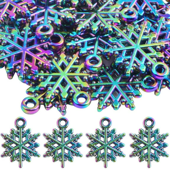 20 Pieces Christmas Snowflake Charms Alloy Xmas Snowflake Winter Pendants Hanging Ornaments Craft Supplies for Jewelry Making Party Wedding Home Decoration, Rainbow Color