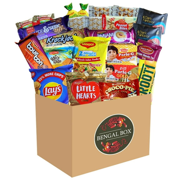 Bengal Box Indian Snack Box Assortment Individually Packaged Top Brand Snacks 24 Piece