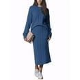 thumbnail image 2 of Unique Bargains Ensemble Décontracté Automne Hiver pour Femmes, Pull Col Rond Deux Pièces, Jupes Midi avec Poches, Bleu Royal TG, 2 of 6