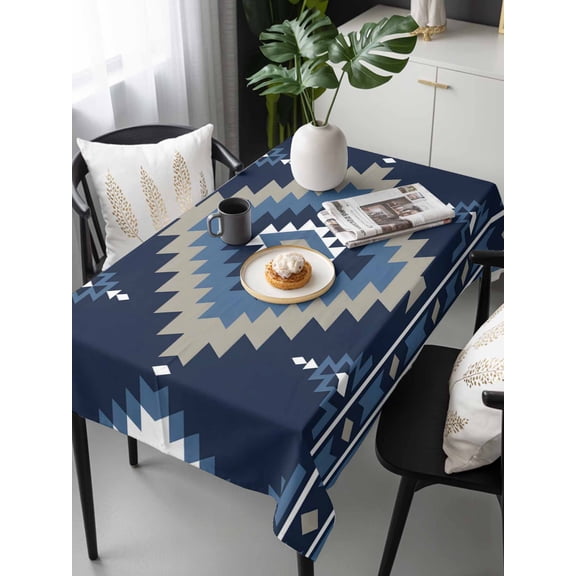 Blue Boho Tablecloth Rectangle Table Cloth 60x120, Waterproof Tablecloth Outdoor Table Cloth, Aztec Southwest Abstract Geometric Motifs Washable Table Cover for Kitchen Dinning Party
