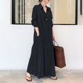 thumbnail image 1 of Women Linen Cotton Button Up Casual Loose Kaftan Maxi Shirt Dress Long Dress, 1 of 8