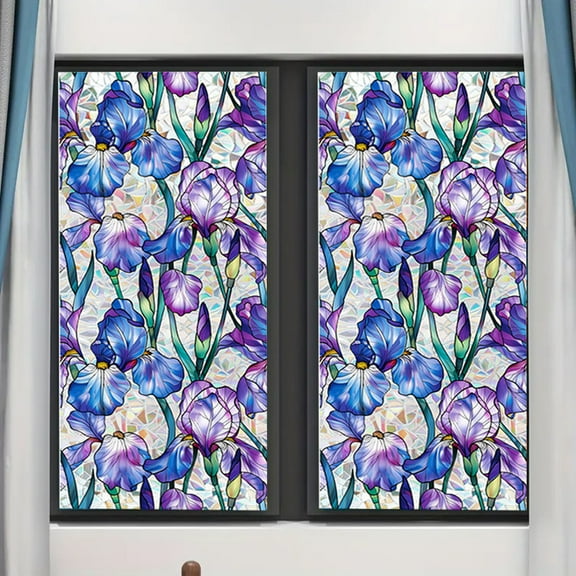 Wall Stickers Rainbow Floral Static Cling Window Film Removable Decal for Indoor Glass Doors Privacy Decoration Botanical Design