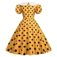 thumbnail image 6 of Quixlent Women Party Dress Vinatge Big Hem Contrast Color Dot Print High Waist Back Zipper Short Bubble Sleeve Doll Collar 50s 60s Prom Wedding Princess Dress, 6 of 8