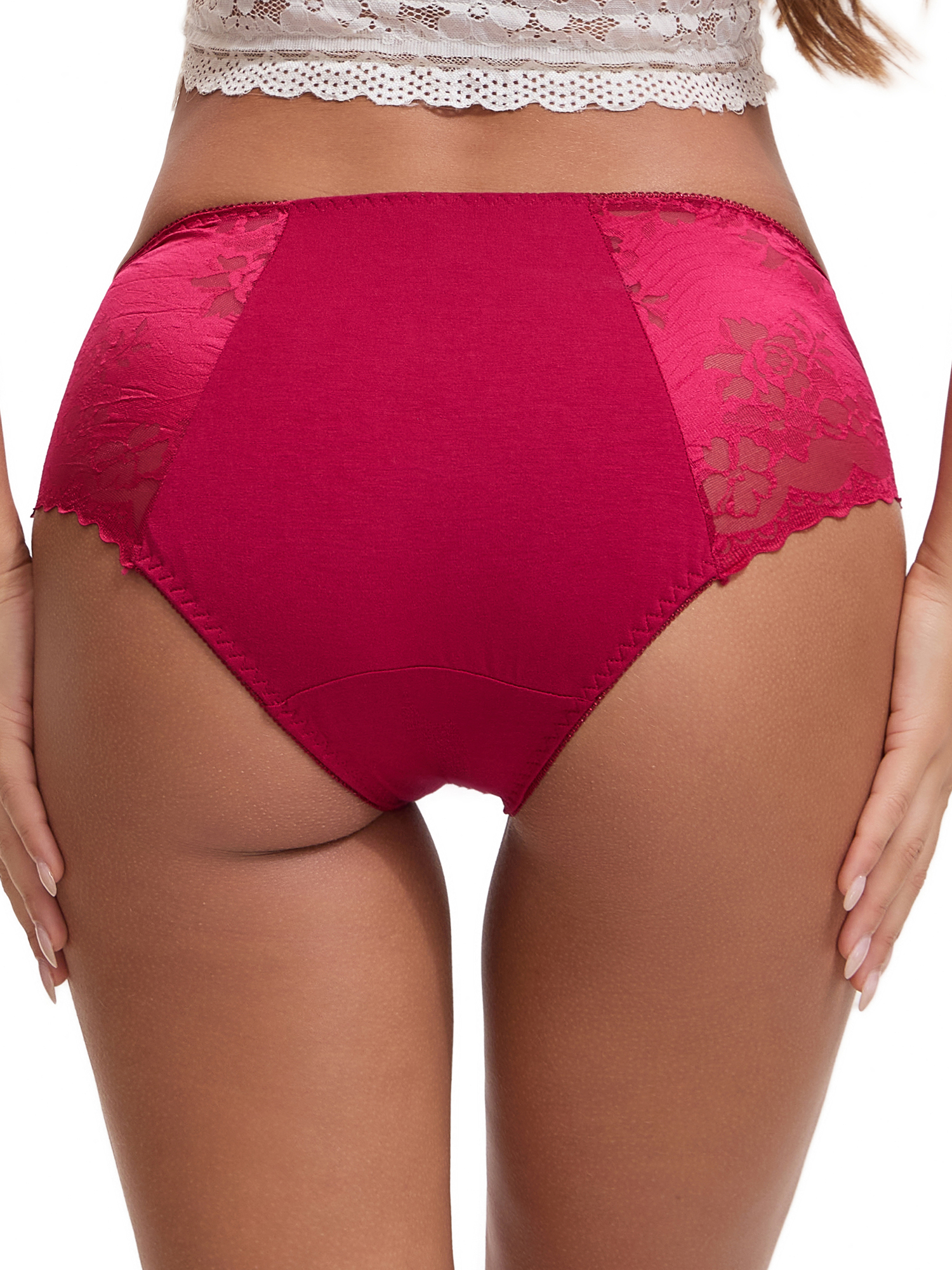 Unique Bargains Women's Lace Mid-Waisted Full Coverage Briefs S Wine Red