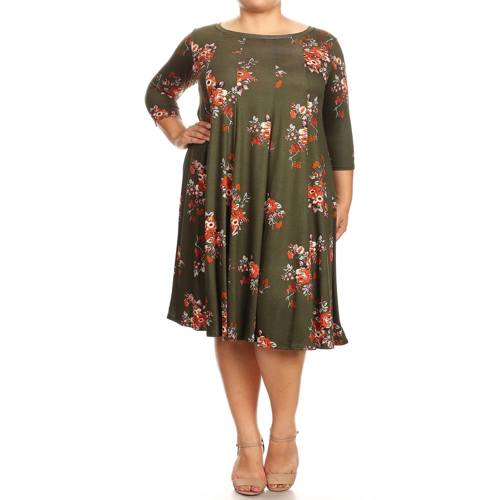 Women's Plus Size Pattern Floral Print Casual 3/4 Sleeve Loose Fit