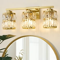 Deyidn 3-Light Gold Bathroom Vanity Light, 18.9" Dimmable Modern Wall Mirror Light Fixture with Cylinder Crystal Shades for Bathroom, Powder Room