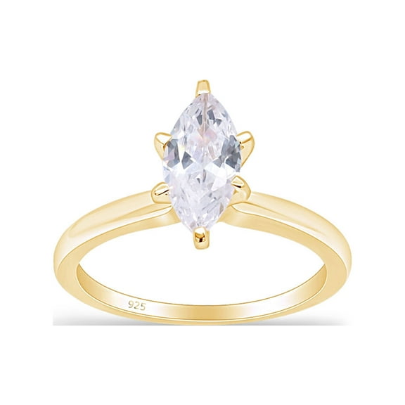 AFFY Marquise Cut White Cubic Zirconia Solitaire Engagement Ring in 14k Yellow Gold Over Sterling Silver (1 Cttw)