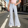 thumbnail image 2 of XAOFW Girls Back To School Flared Pants Elastic Waist Slim Fit Striped Wide Leg Trousers Uniform Pants For Girls Kids Breathable Bottom 9-10 Years, 2 of 6