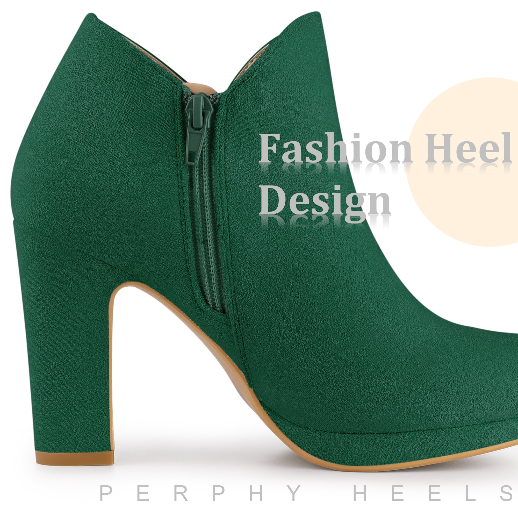 Unique Bargains Women's Round Toe Platform Chunky Ankle Heels Boots Green 8.5