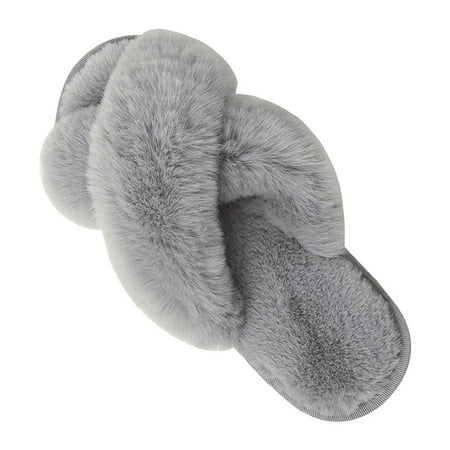 

Women s Cross Band Slippers Soft Plush Furry Cozy Open Toe House Shoes Indoor Outdoor Faux Rabbit Fur Warm Comfy Slip On Breathable