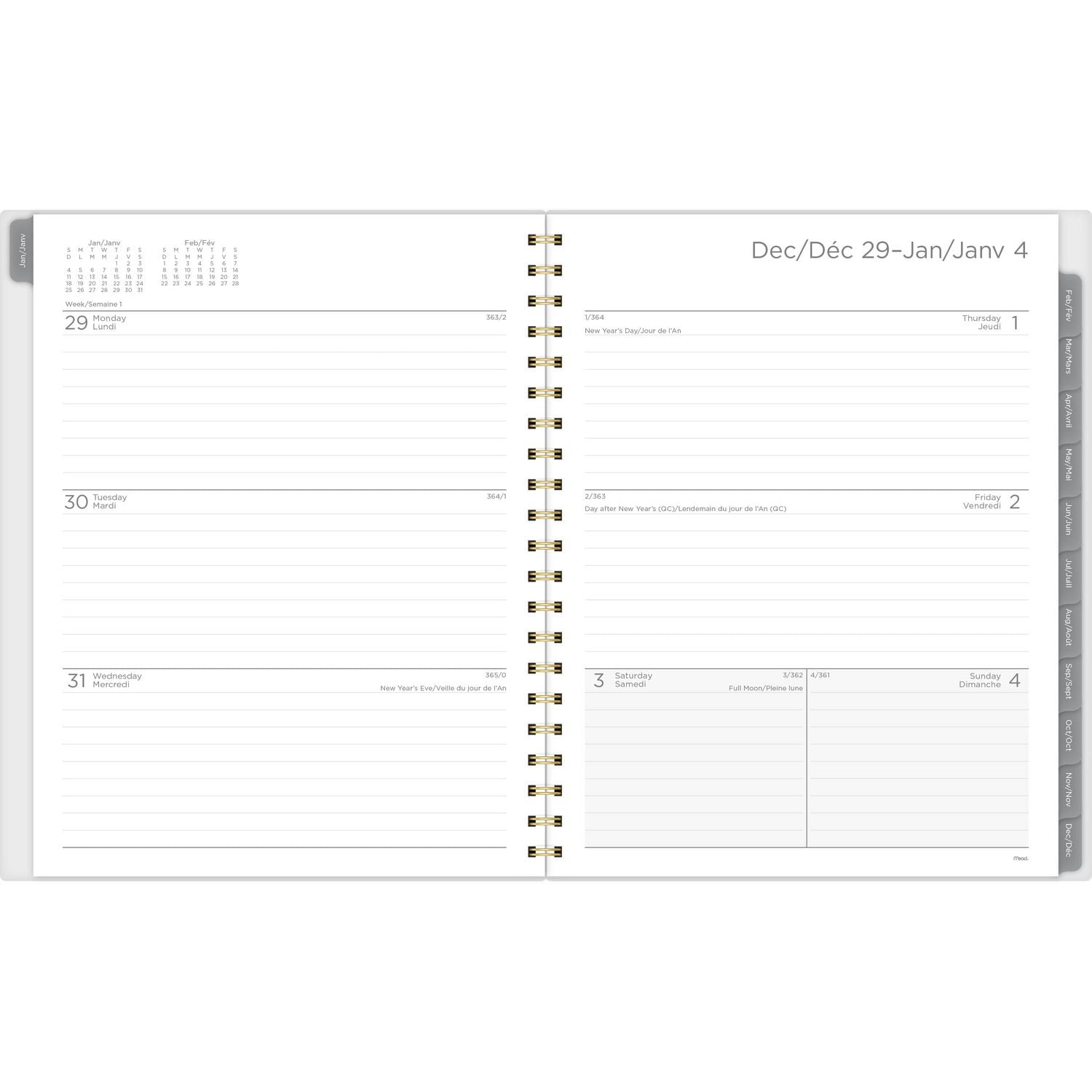 Agenda hebdomadaire Mead® 2026 à motif floral noir et blanc, grand format, couverture transparente en polyéthylène Agenda