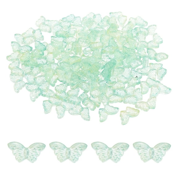 Uxcell Butterfly Beads, 100Pcs Crystal Butterfly Beads Translucent Czech Glass Beads,Green Yellow