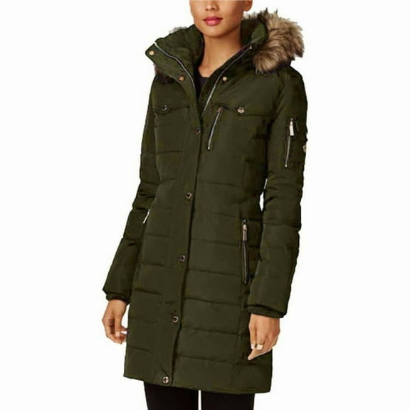 MICHAEL Michael Kors Women's Down Winter Coat with Zip Out Hood– Perfect Jacket for Harsh Weather (DarkMoss, L)
