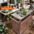 thumbnail image 5 of Grill Cart, Rolling Outdoor Grill Table Kitchen Island with Storage Cabinet and Hooks, Portable Dining Cart Table with Stainless Steel Top and Wheels for Garden, Lawn, Backyard, Patio, Gray, 5 of 10