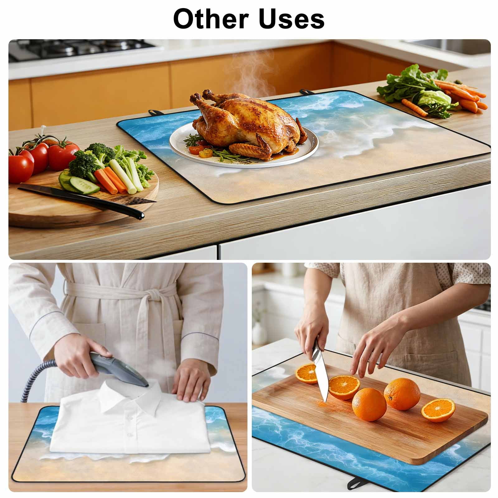 Blue Ocean Stove Top Cover for Electric Stove, Heat-proof & Non Slip Glass Top Stove Cover Protector, Nature Summer Beach Brown Sand Water Ripple Kitchen Flat Cooktop Rubber Mat 24x21 Inches