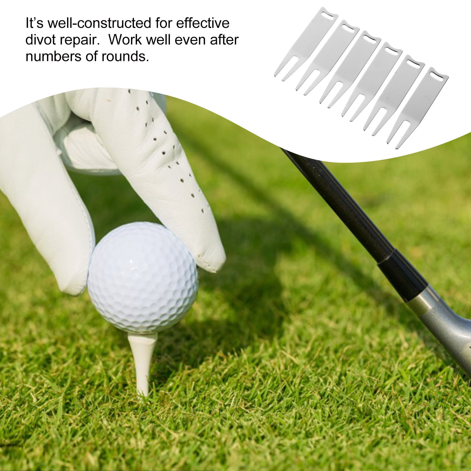 Tineasur 6Pcs Metal Golf Divot Repair Tools with Ball Marker Plated Silver Durable Portable Sports Accessories