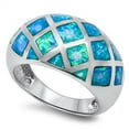 thumbnail image 1 of Blue Simulated Opal Criss Cross Mosaic Ring .925 Sterling Silver Band CZ Jewelry Female Size 7, 1 of 4