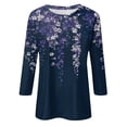 thumbnail image 3 of Women's Tops, Tees & Blouses Casual Fashion 3/4 Sleeve T Shirt Round Neck Printed Blouses,Purple,S, 3 of 3