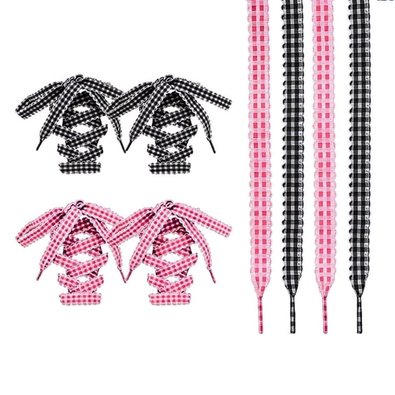 Omlopp Flat Colorful Plaid Shoelaces Set - Thin Ribbon Gingham Shoe Laces for Women Sneakers Checkered Shoestrings