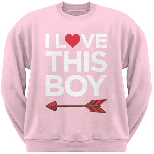 I Love This Boy Light Pink Adult Crew Neck Sweatshirt