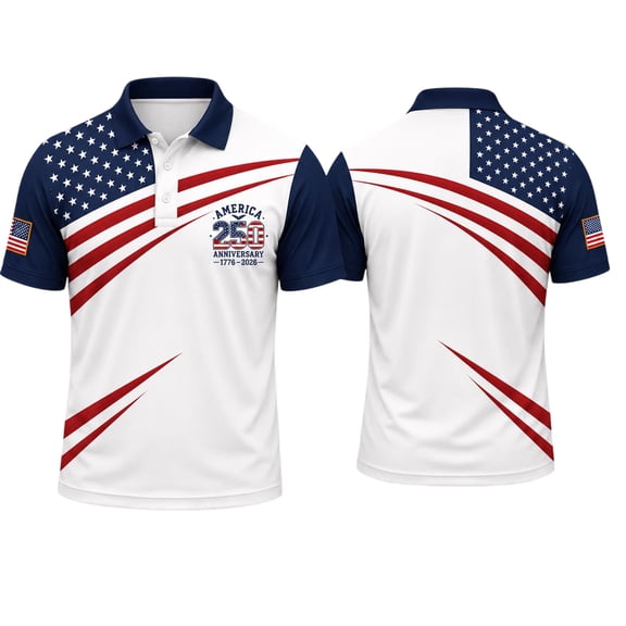 America 250 Anniversary Polo Shirt 1776–2026 Patriotic Golf Shirt, USA Flag Independence Day Polo, Fourth of July American Pride Shirt S-5XL