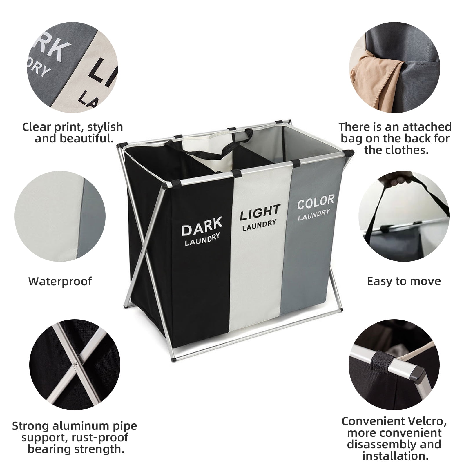 Torio 3-Compartment Collapsible Laundry Hamper photo 2