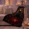 thumbnail image 6 of Black Cat Golden Moon Portrait with Crimson Peonies, Dark Leaves and Amber Eyes, Cozy Flannel Blanket, Home Decor for Cat Lovers, Bedroom and Living Room, Halloween Gift, Gothic Floral Art, 6 of 9