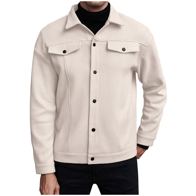 Lovzfmll Men's Wool Blazer Notched Lapel Button Front Long Sleeve Beige, L