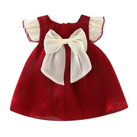 

12-18 Months Little Girls Sleeveless Summer Dresses Toddler Kids Princess Casual Dress Toddler Kids Baby Girls Fashion Cute Sleeveless Sweet Mesh Bow Ruffle Dress Red