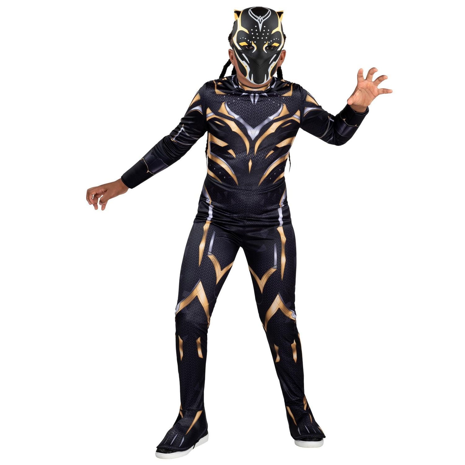 MARVEL Youth Black Panther (Shuri) Costume - Combinaison imprimée avec rembourrage spécial et masque en plastique 3D