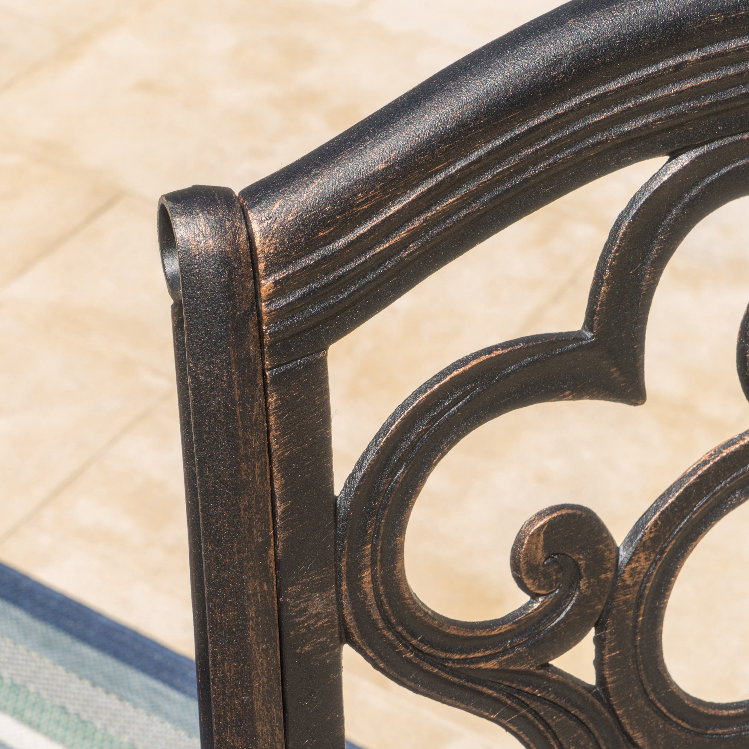 Atlanta Outdoor 5 Piece Cast Aluminum Square Dining Set, Shiny Copper Finish