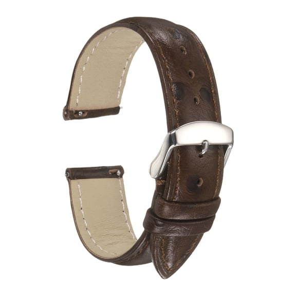 Uxcell Leather Watch Bands, 19mm Width Quick Release Watch Strap Ostrich Pattern Top Grain Replacement Wrist Band Silver Buckle for Men Women, Coffee