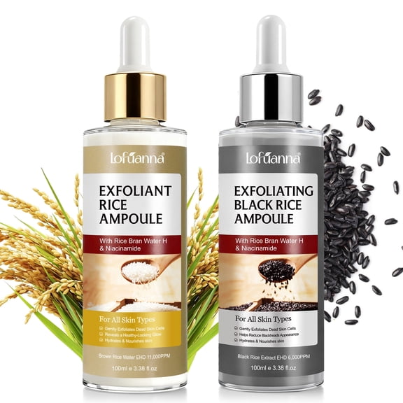 Black Rice Exfoliant Ampoule, Rice Face Exfoliant Serum, Exfoliating Dead Skin Cell Blackhead Remover, 2-PCS Set