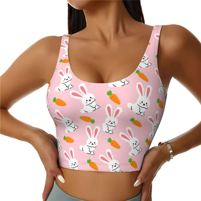 Fotbe Rabbit And Carrot Sujetador Deportivo Largo sin Aros para Mujer con Almohadillas y Soporte Medio, Transpirable y Absorbente, Camiseta Tipo Chaleco o Tank Top-X-Large