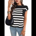 thumbnail image 3 of Suéter Informal de Cuello Redondo y Rayas con Aguja Gruesa para Mujer, Negro, Talla S, 3 of 7