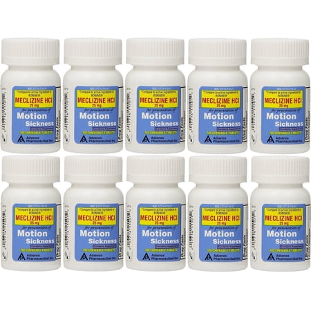 Meclizine 25 mg Generic Bonine Motion Sickness 100 Chew Tablets PACK of 10