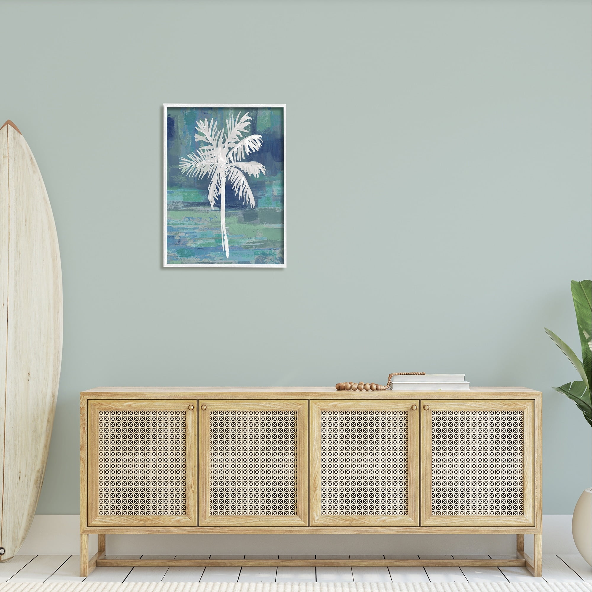 Stupell Industries White Palm Tree Leaves Abstract Green Background Framed Wall Art, 11 x 14, Design by Kristen Dew