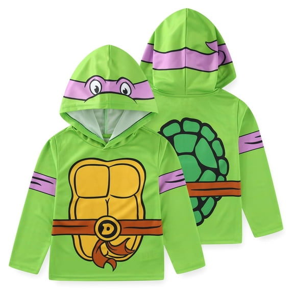 Nickelodeon Teenage Mutant Ninja Turtles TMNT Donatello Long Sleeve Hooded Shirt (Boys), Sizes 4-20