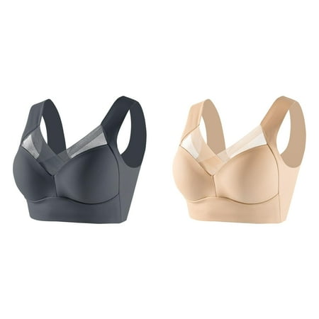 (2-Pack) Kcodviy Women s Large Strapless Lace Bras Pack Tank Top Underwear Thin Womens Bras Push Up Plus Size Side Fold Side Wireless Bras for Women Support Gather Adjustable Bra