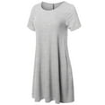 thumbnail image 3 of FashionOutfit Women's Solid Round Neck Short Sleeves Dress with Side Pocket, 3 of 5