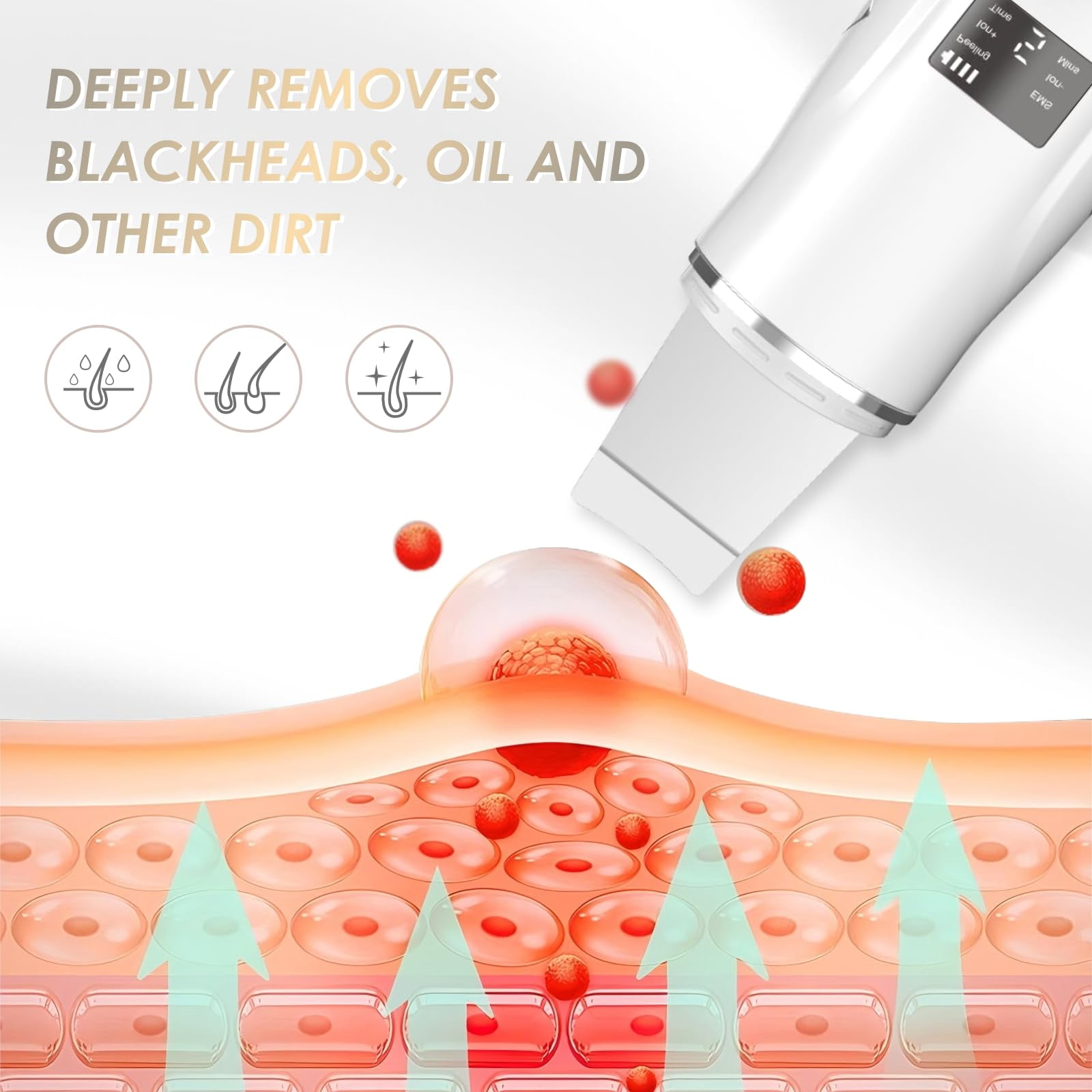 Ultrasonic Skin Scrubber Face Spatula Pore Cleaner 4 Modes Blackhead Remover
