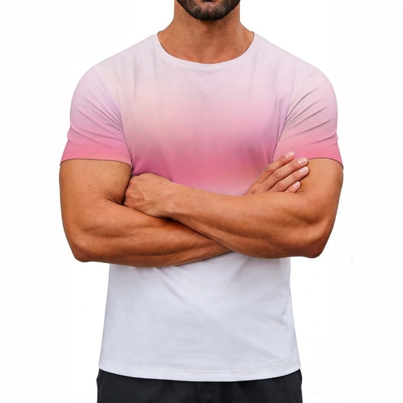 Fnnxeal Mens T-Shirts Print Casual Short Sleeve Crew Neck Summer Pink Shirts for Men Size L