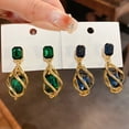 thumbnail image 3 of SmartBy 1 Pair Stud Earrings Square-shaped Faux Diamond Vintage Style Hollow Pendant Ear Ornament Fade-resistant Fashion Faux Emerald Crystal Dangle Earrings for Party, 3 of 7