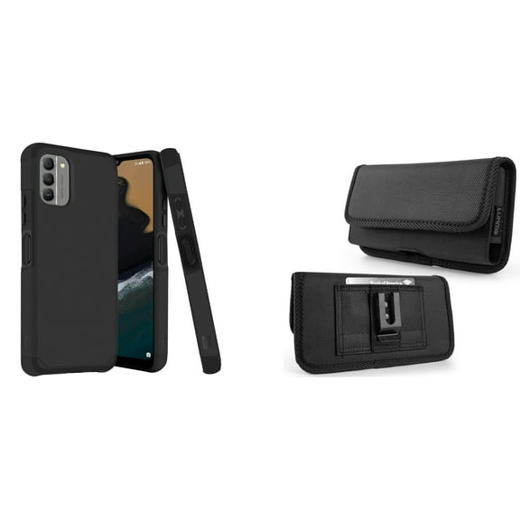 MK Armor Case for Nokia G400 5G and Horizontal Nylon Belt Holster - Black