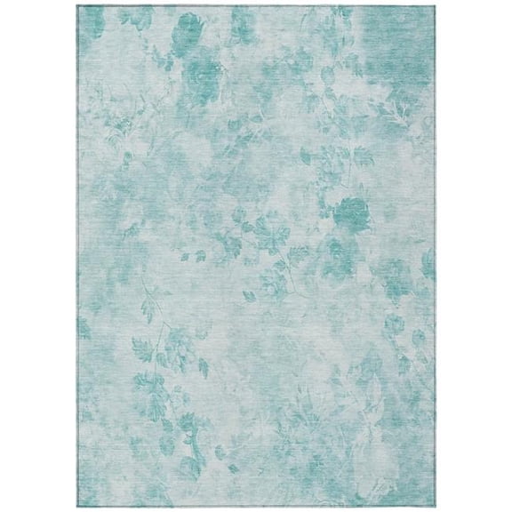 HomeRoots 583098 9 x 12 ft. Floral Washable Indoor & Outdoor Rectangle Area Rug, Aqua, Teal Blue & Ivory