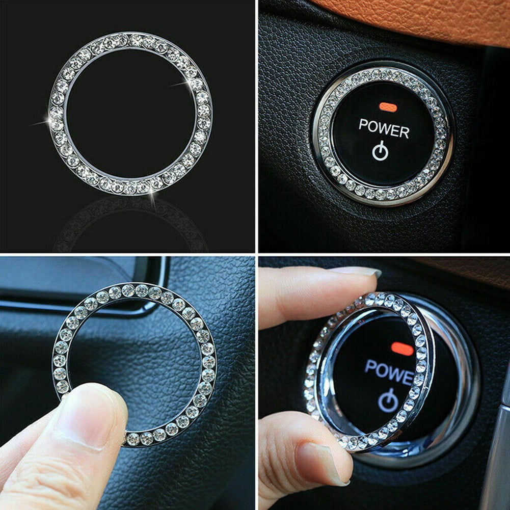 1x Auto Car SUV Decorative Accessories Button Start Switch Silver Diamond Ring 